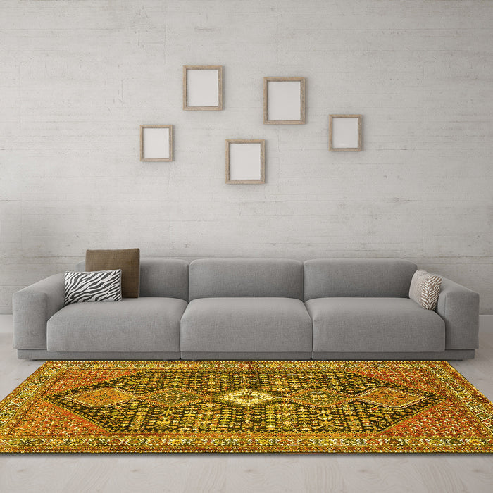 Machine Washable Persian Yellow Traditional Rug in a Living Room, wshtr3213yw