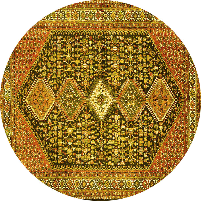 Round Persian Yellow Traditional Rug, tr3213yw