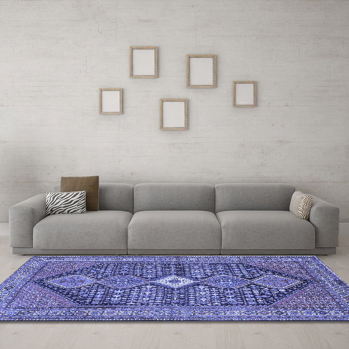 Machine Washable Persian Blue Traditional Rug in a Living Room, wshtr3213blu
