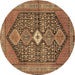 Round Persian Brown Traditional Rug, tr3213brn