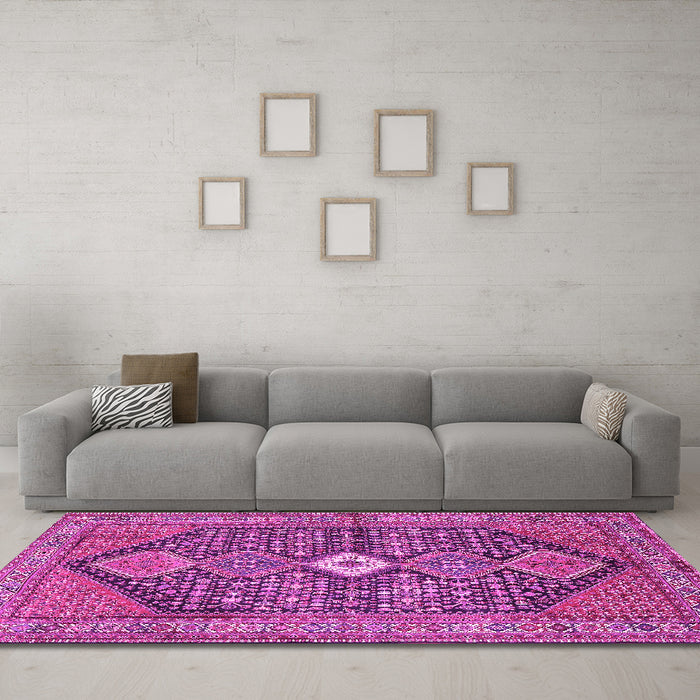 Machine Washable Persian Pink Traditional Rug in a Living Room, wshtr3213pnk