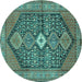 Round Machine Washable Persian Turquoise Traditional Area Rugs, wshtr3213turq