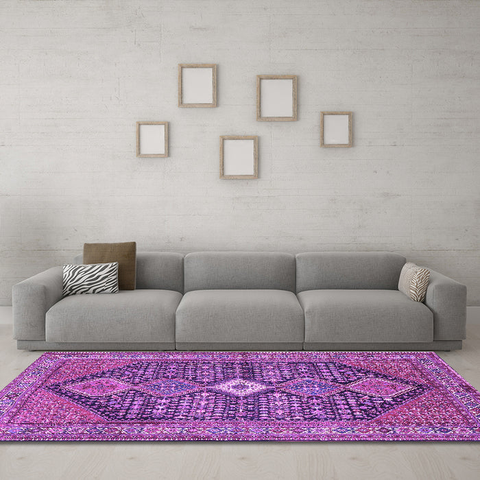 Machine Washable Persian Purple Traditional Area Rugs in a Living Room, wshtr3213pur