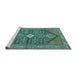 Sideview of Machine Washable Persian Turquoise Traditional Area Rugs, wshtr3213turq