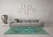 Machine Washable Persian Turquoise Traditional Area Rugs in a Living Room,, wshtr3213turq