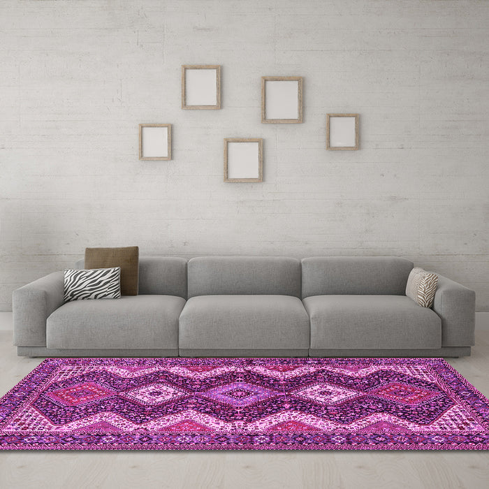Machine Washable Persian Pink Traditional Rug in a Living Room, wshtr3214pnk