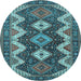 Round Machine Washable Persian Light Blue Traditional Rug, wshtr3214lblu