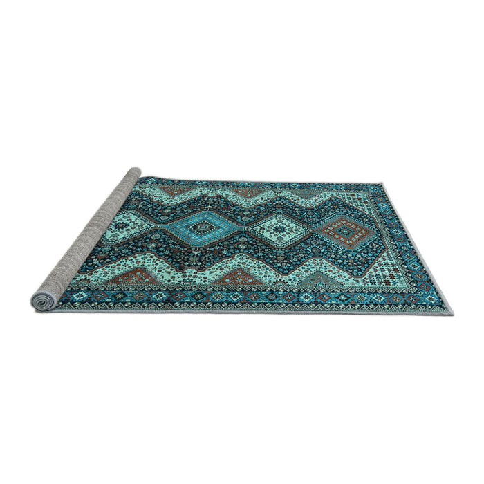 Sideview of Machine Washable Persian Light Blue Traditional Rug, wshtr3214lblu