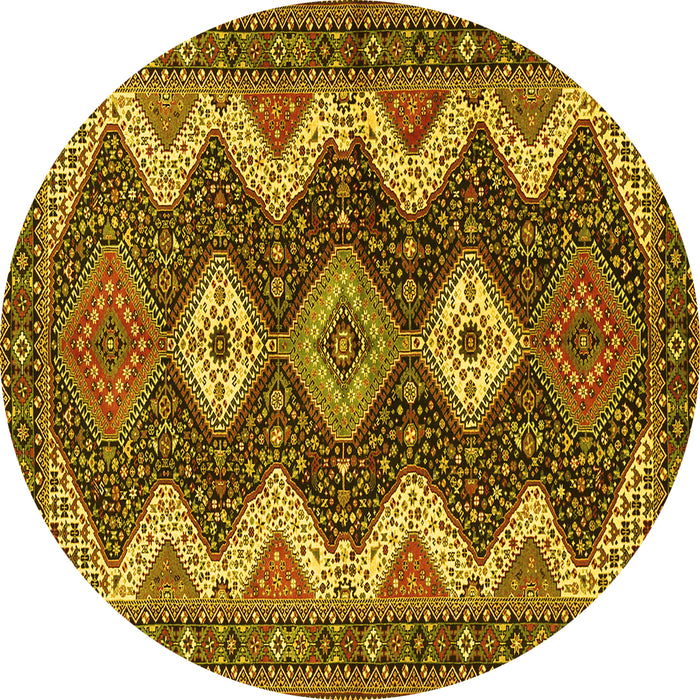 Round Persian Yellow Traditional Rug, tr3214yw