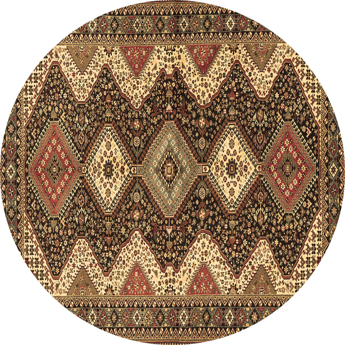 Round Persian Brown Traditional Rug, tr3214brn