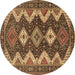 Round Persian Brown Traditional Rug, tr3214brn
