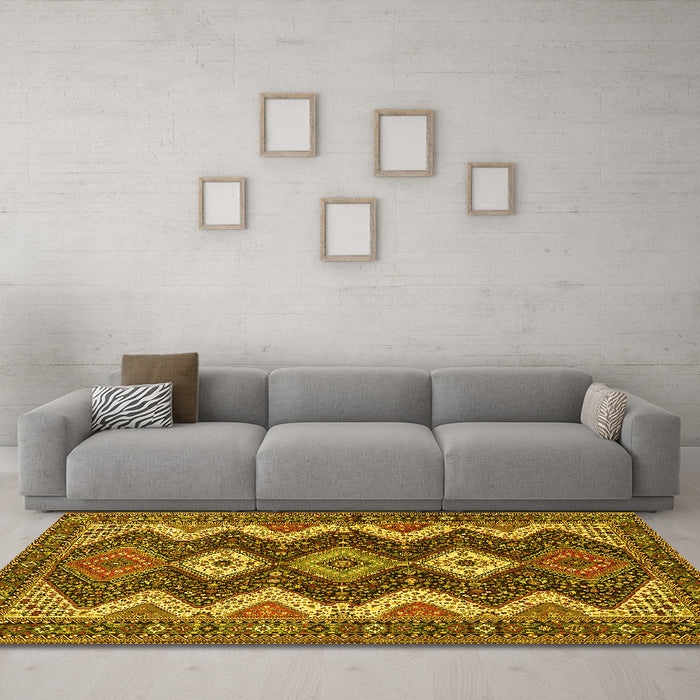 Machine Washable Persian Yellow Traditional Rug in a Living Room, wshtr3214yw