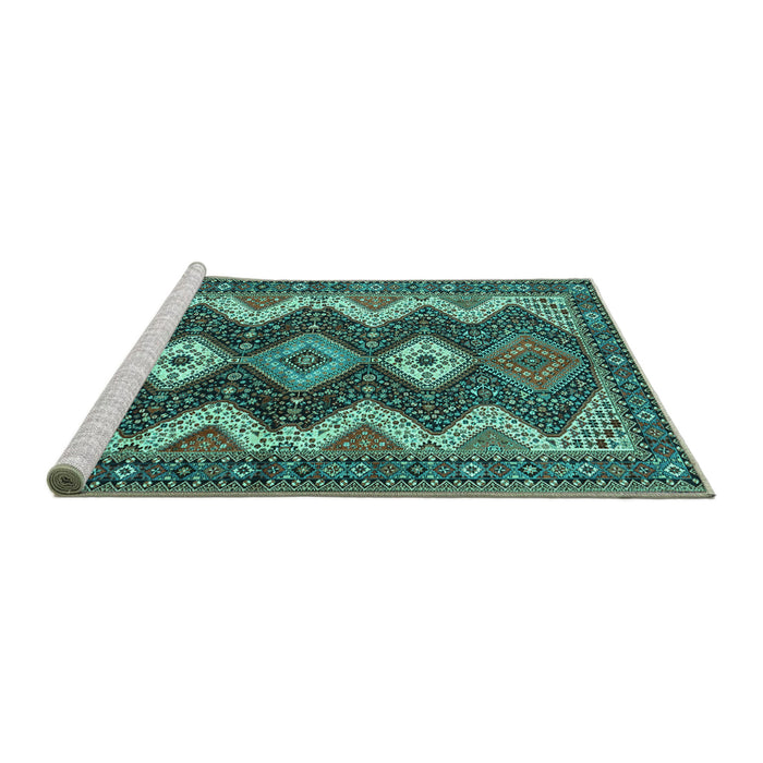 Sideview of Machine Washable Persian Turquoise Traditional Area Rugs, wshtr3214turq