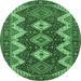 Round Machine Washable Persian Emerald Green Traditional Area Rugs, wshtr3214emgrn