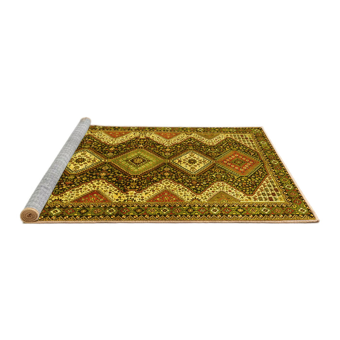 Sideview of Machine Washable Persian Yellow Traditional Rug, wshtr3214yw