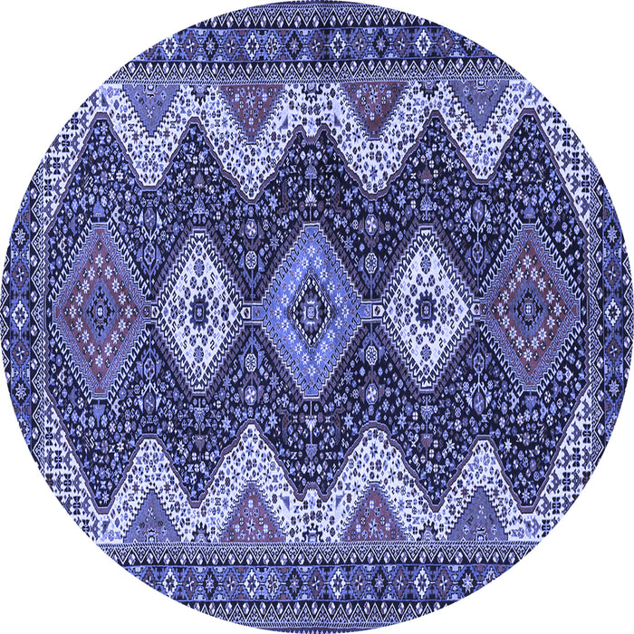 Round Machine Washable Persian Blue Traditional Rug, wshtr3214blu