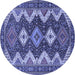 Round Machine Washable Persian Blue Traditional Rug, wshtr3214blu