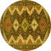 Round Machine Washable Persian Yellow Traditional Rug, wshtr3214yw