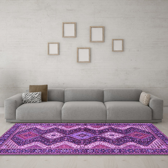 Machine Washable Persian Purple Traditional Area Rugs in a Living Room, wshtr3214pur