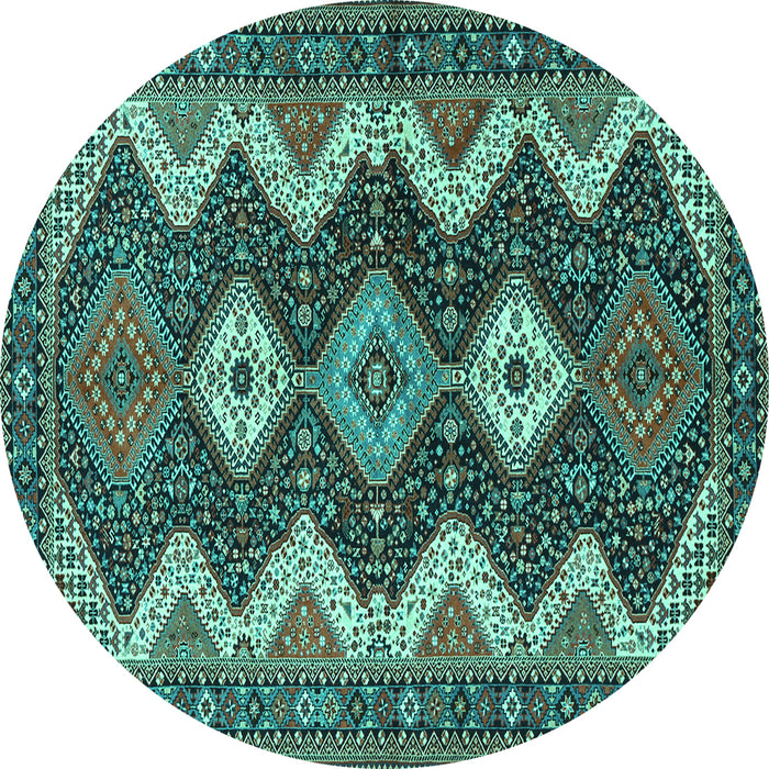 Round Persian Turquoise Traditional Rug, tr3214turq