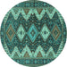 Round Persian Turquoise Traditional Rug, tr3214turq