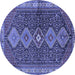 Round Machine Washable Persian Blue Traditional Rug, wshtr3215blu