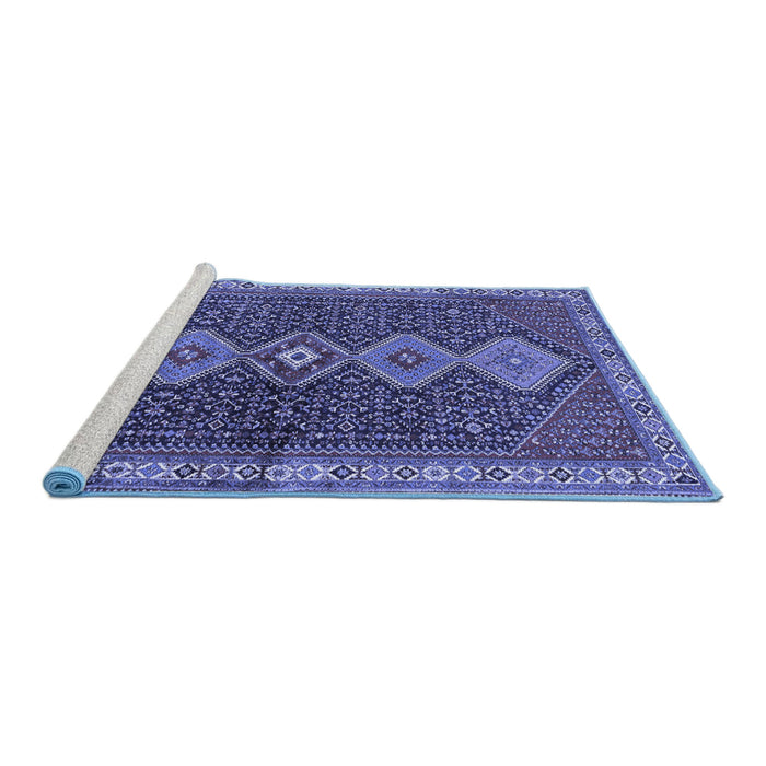 Sideview of Machine Washable Persian Blue Traditional Rug, wshtr3215blu
