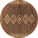 Round Persian Brown Traditional Rug, tr3215brn