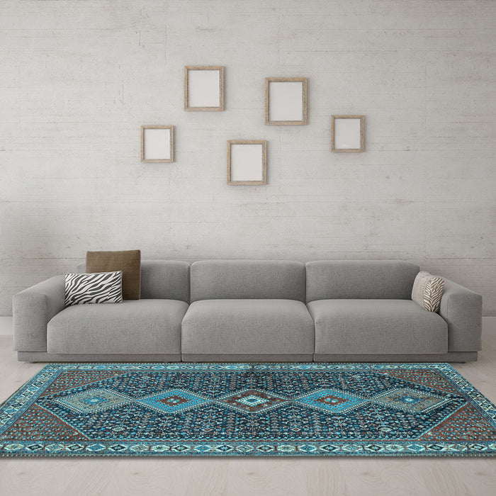 Machine Washable Persian Light Blue Traditional Rug in a Living Room, wshtr3215lblu