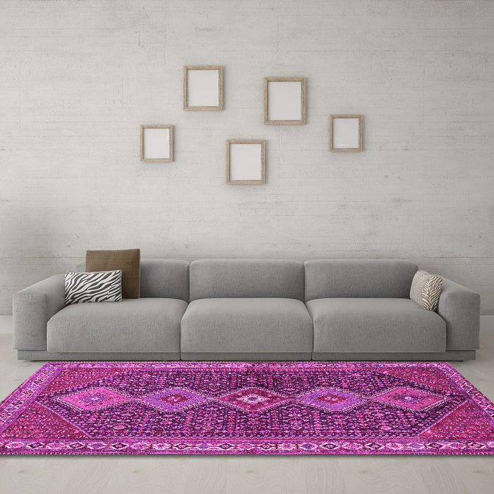 Machine Washable Persian Pink Traditional Rug in a Living Room, wshtr3215pnk