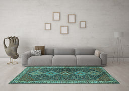 Machine Washable Persian Turquoise Traditional Area Rugs in a Living Room,, wshtr3215turq