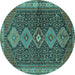 Round Machine Washable Persian Turquoise Traditional Area Rugs, wshtr3215turq