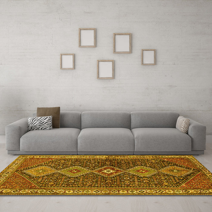 Machine Washable Persian Yellow Traditional Rug in a Living Room, wshtr3215yw