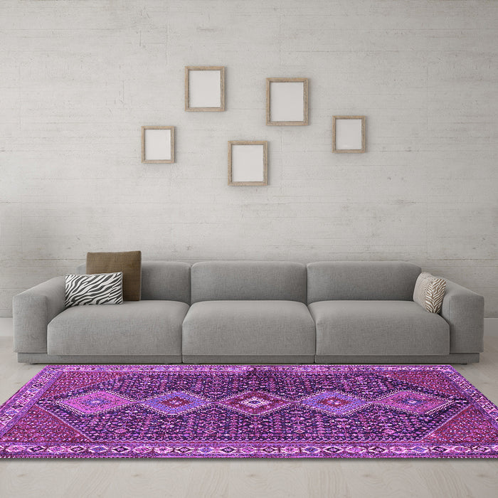 Machine Washable Persian Purple Traditional Area Rugs in a Living Room, wshtr3215pur