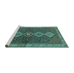 Sideview of Machine Washable Persian Turquoise Traditional Area Rugs, wshtr3215turq