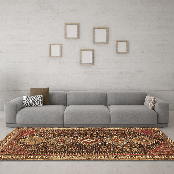 Machine Washable Persian Brown Traditional Rug in a Living Room,, wshtr3215brn