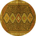 Round Machine Washable Persian Yellow Traditional Rug, wshtr3215yw