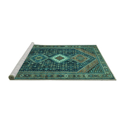Sideview of Machine Washable Persian Turquoise Traditional Area Rugs, wshtr3216turq