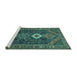 Sideview of Machine Washable Persian Turquoise Traditional Area Rugs, wshtr3216turq