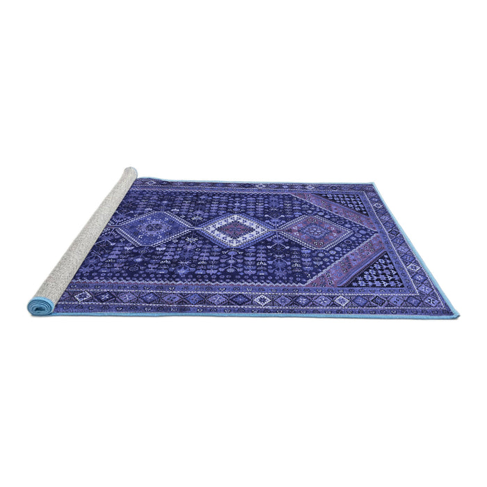 Sideview of Machine Washable Persian Blue Traditional Rug, wshtr3216blu