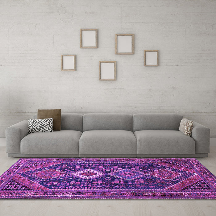 Machine Washable Persian Purple Traditional Area Rugs in a Living Room, wshtr3216pur
