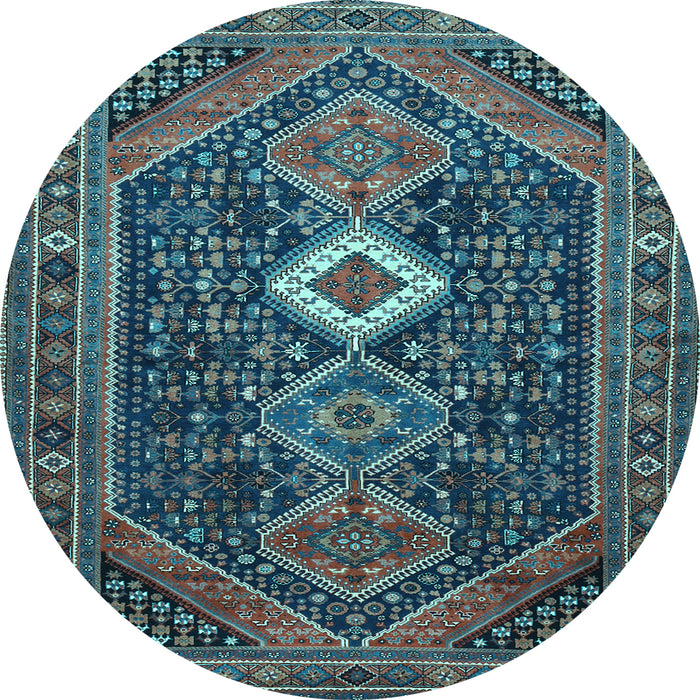 Round Machine Washable Persian Light Blue Traditional Rug, wshtr3216lblu