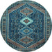 Round Machine Washable Persian Light Blue Traditional Rug, wshtr3216lblu