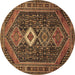 Round Machine Washable Persian Brown Traditional Rug, wshtr3216brn