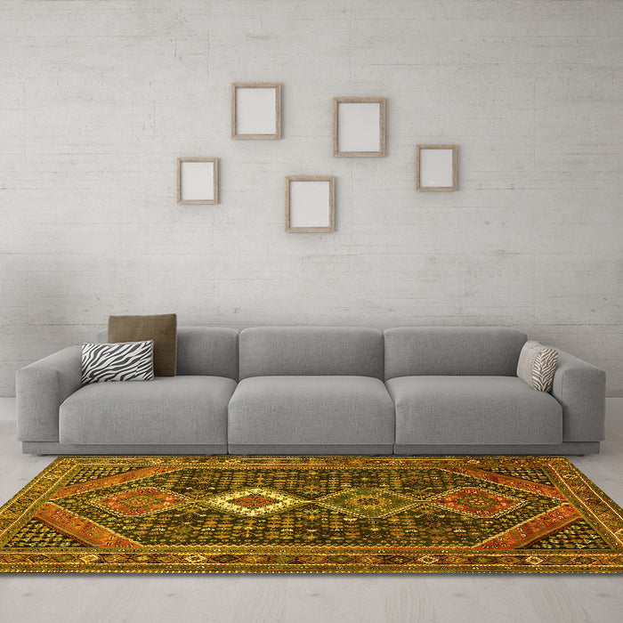 Machine Washable Persian Yellow Traditional Rug in a Living Room, wshtr3216yw