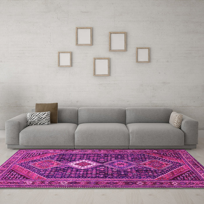Machine Washable Persian Pink Traditional Rug in a Living Room, wshtr3216pnk