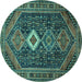 Round Persian Turquoise Traditional Rug, tr3216turq