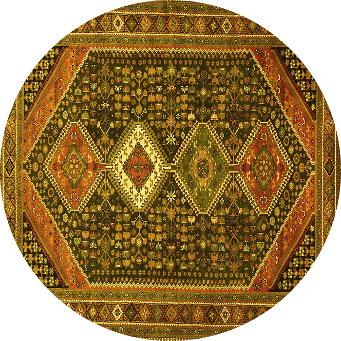 Round Machine Washable Persian Yellow Traditional Rug, wshtr3216yw