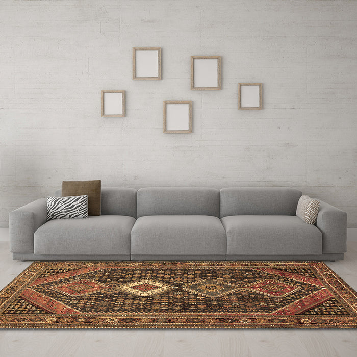 Machine Washable Persian Brown Traditional Rug in a Living Room,, wshtr3216brn