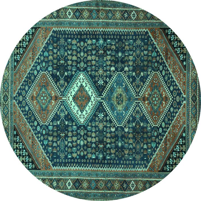 Round Machine Washable Persian Turquoise Traditional Area Rugs, wshtr3216turq
